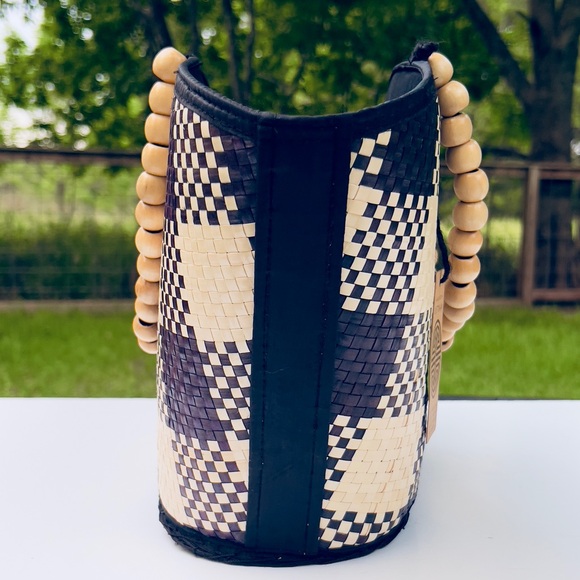 🆕New Woven Straw Bag with Beaded Handles - Picture 3 of 7